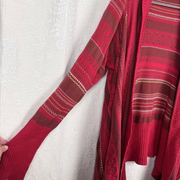 Sundance Southwestern long open waterfall cardigan sweater red cotton knit Large - Picture 4 of 9